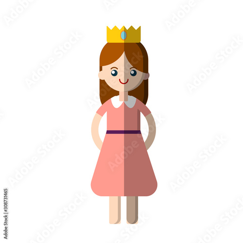 Vector simple illustration of magical fairy tale princess in pink dress and crown. Flat princess icon for game app, kids party, children illustration. Magical cute flat princess icon © kirasolly