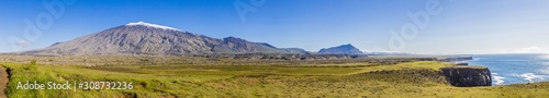 Panoramic picture of Snaefellsjökull volcano and glacier on Iceland in summer