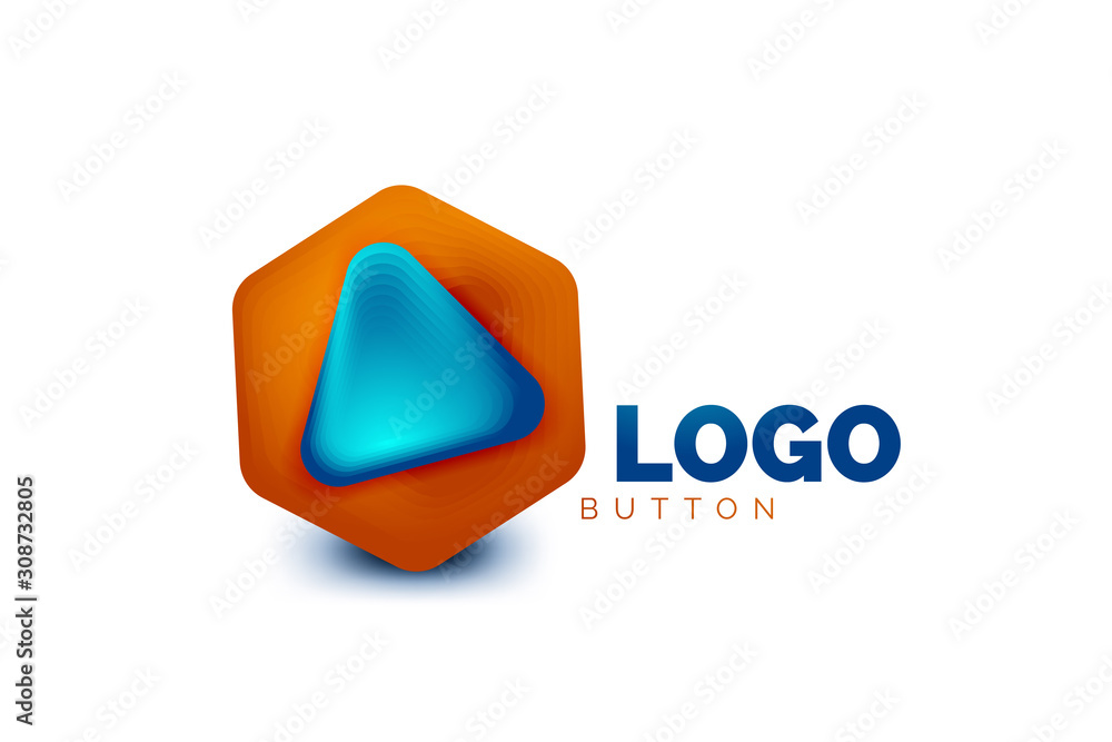 Play, arrow or download button icon, minimal design business logo template. 3d geometric bold in relief style with color blend steps effect. Vector Illustration For Wallpaper, Banner, Background, Card Play, arrow or download button icon, minimal design business logo template. 3d geometric bold in relief style with color blend steps effect. Vector Illustration For Wallpaper, Banner, Background, Card
