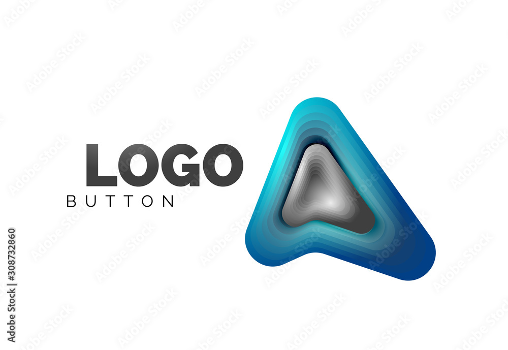Arrow logo template. Or play or download button logotype template. Minimal geometrical design, 3d geometric bold symbol in relief style with color blend steps effect. Vector Illustration Arrow logo template. Or play or download button logotype template. Minimal geometrical design, 3d geometric bold symbol in relief style with color blend steps effect. Vector Illustration