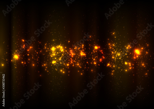 Abstract vector golden light, Magic gold dust and glare, Festive Christmas background, Golden rain, Vector illustration design