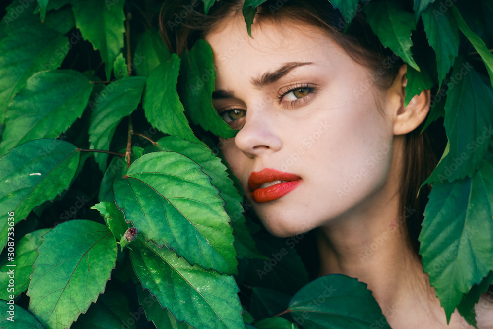 beautiful woman green leaves luxury of nature beautiful woman green leaves luxury of nature