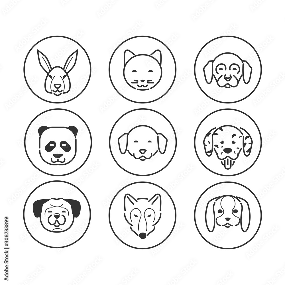 191206 Simple Set of animals head icons. Modern icons design - vector line pictocgram 191206 Simple Set of animals head icons. Modern icons design - vector line pictocgram