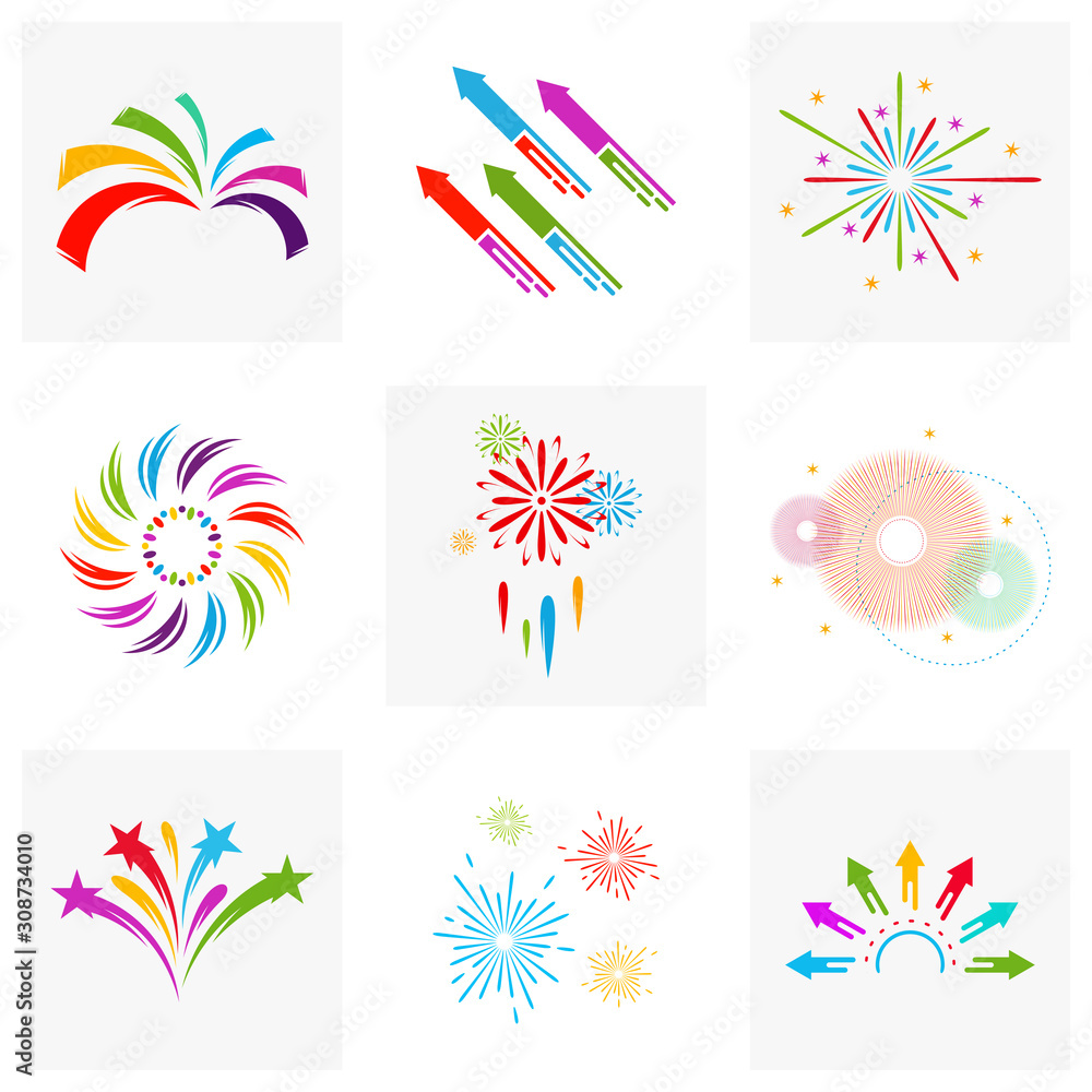Set of Firework line icon and happy new year firework vector design, Creative icon, design concept