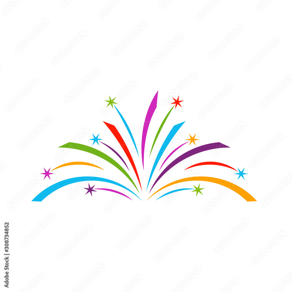 Obraz premium Firework line icon and happy new year firework vector design, Creative icon, design concept