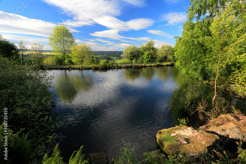 View over Ilkley Moor Tarn  above the town of Ilkley  West Yorkshire  England  UK