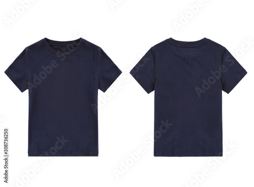 dark blue t-shirt, front and back view