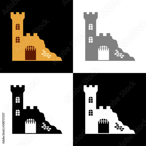 Castle ruin icon set, vector illustration
