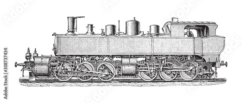 Old steam locomotives / vintage illustration from Meyers Konversations-Lexikon 1897