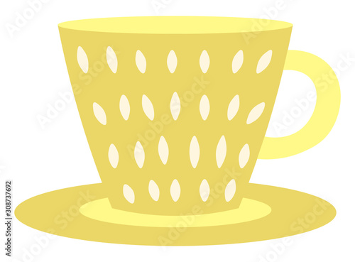 Yellow cup isolated on white background. Cozy and cute crockery piece. Colorful mugs, dishes. Sweet home concept flat vector illustration