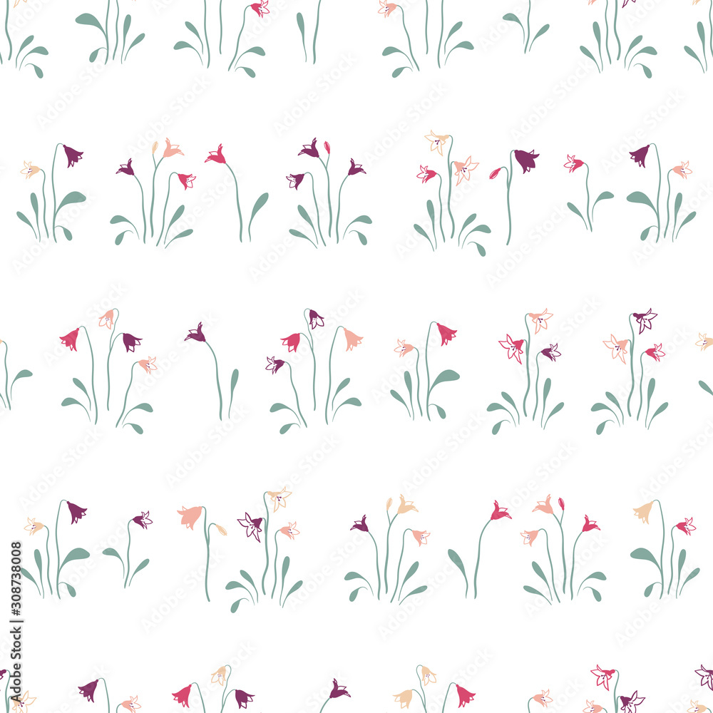 Cute hand drawn bellflower seamless pattern, doodle floral background, great for textiles, banners, wallpapers. wrapping - vector design