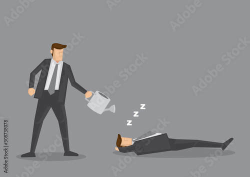 Watering Can Over Sleeping Businessman Vector Illustration