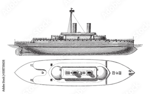 Devastation battleship (England) / vintage illustration from Meyers Konversations-Lexikon 1897