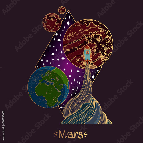 Landscape of planet. Rhombus. Mars