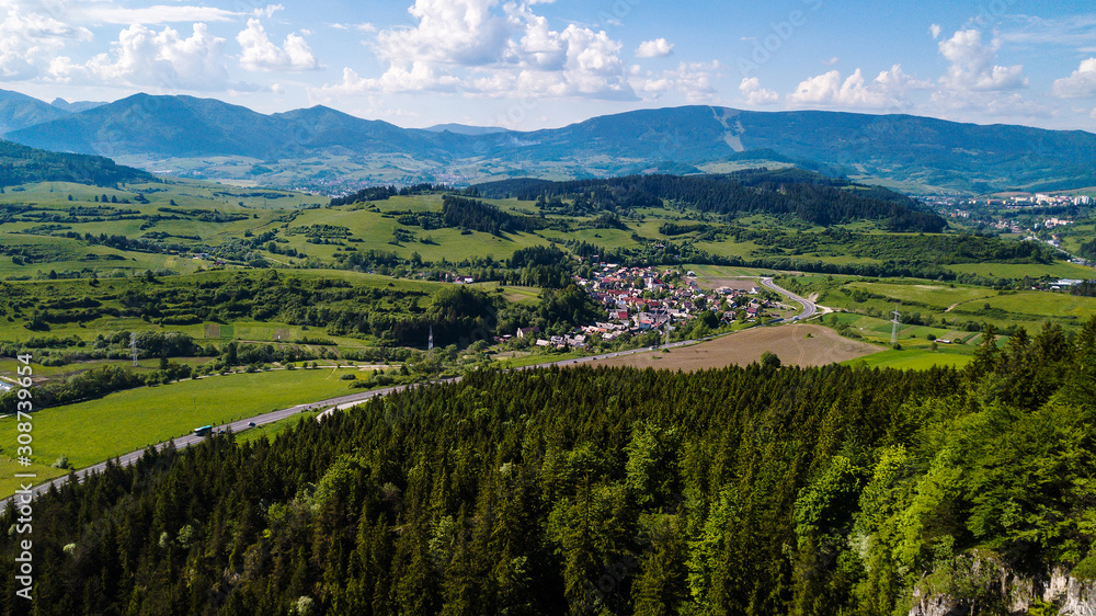 Aerial view of a small village in Slovakia, in the Tatra Mountains