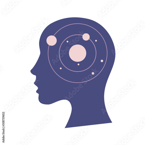 Female head silhouette with the sun inside.