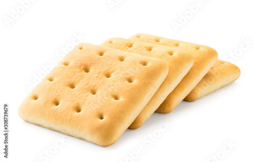 Square cookie lies in a row on a white background.