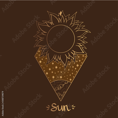 Landscape of planet. Rhombus. Sun.
