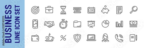 Business line icon set. Carrer target service support strategy