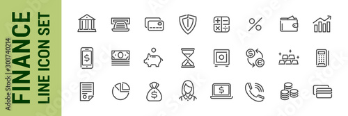 Finance line icon set. Bank economy money banking elements