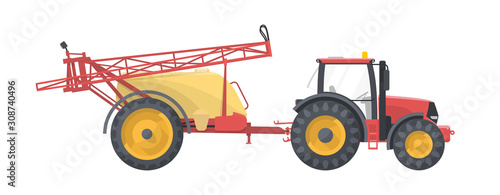 Tractor set. vector flat illustarion. Agriculture machine with sprayer