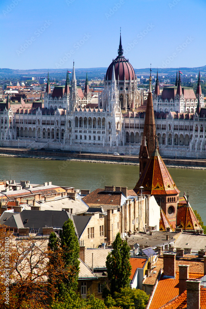 Budapest, Hungary: Scenic View of the Old City and the Danube River