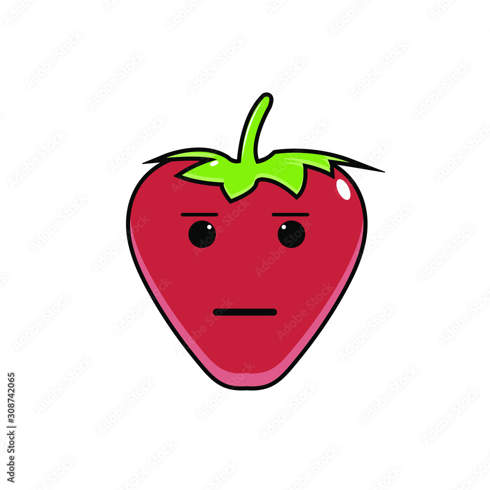 Fototapeta premium strawberry, illustration, cute, fruit, vector, character, design, cartoon, funny, happy, smile, food, sweet, isolated, background, nature, fresh, icon, healthy, set, face, graphic, organic, diet, vita