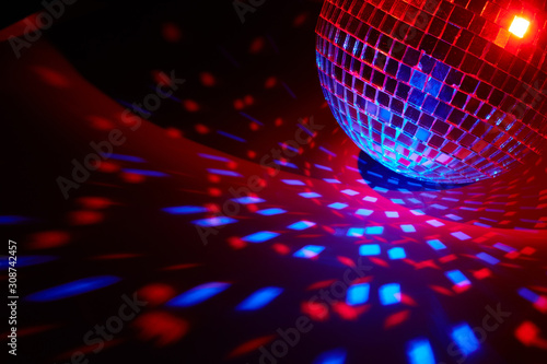 Glittering mirror disco ball. Nightclub. For advertising or web design. Entertainment, disco or music show background