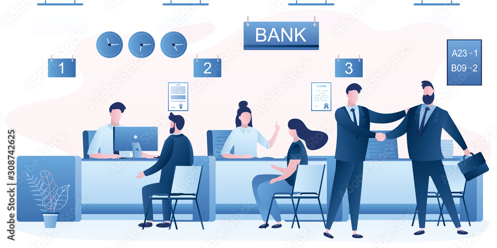 Business people clients and bank staff on workplace. Bank managers and customers characters. Financial consultant. Business people clients and bank staff on workplace. Bank managers and customers characters. Financial consultant.