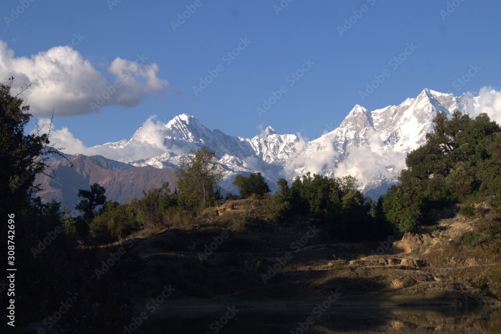 Beautiful landscape snow mountains click chopta Uttarakhand 