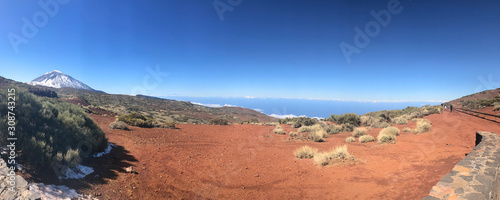 Tenerife, Canary Islands, Spain, Teide National Park. Panoramic view. Bright blue sky