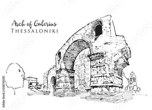 Drawing sketch illustration of Arch of Galerius