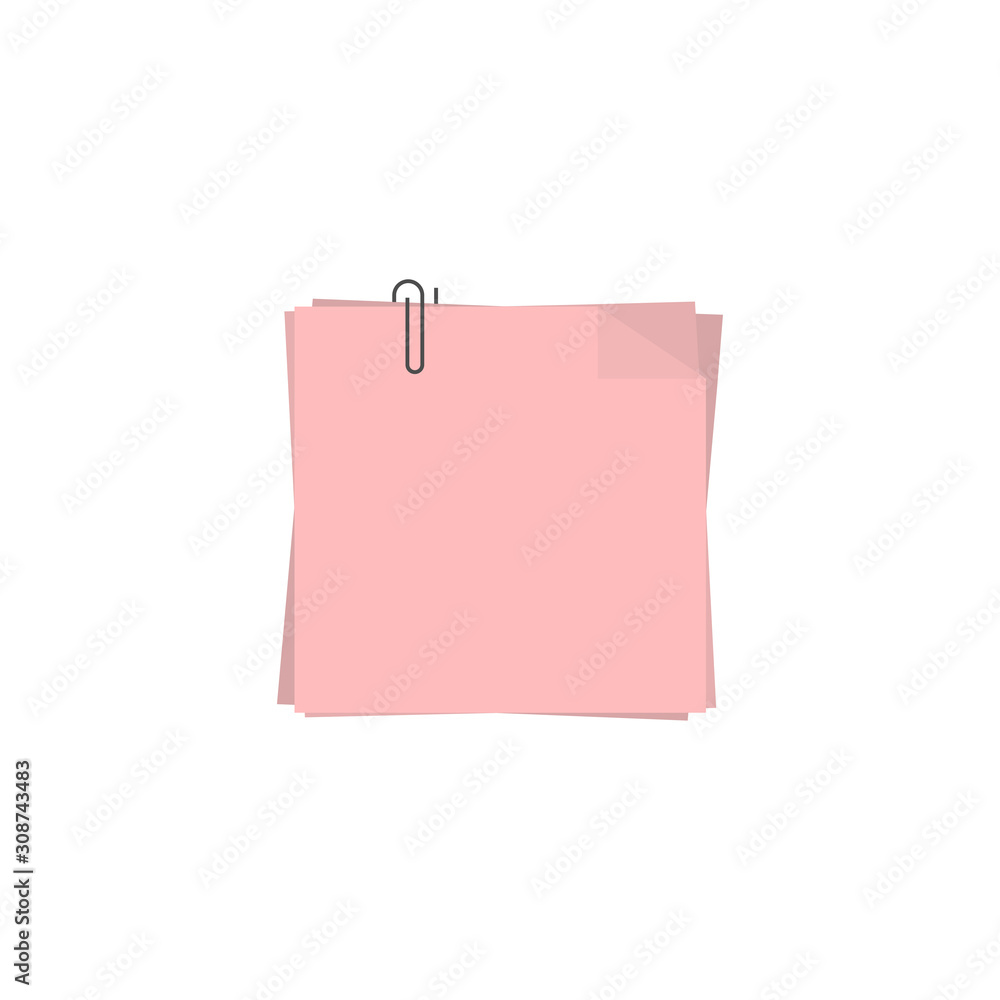 note sheets with paper clip in flat style note sheets with paper clip in flat style
