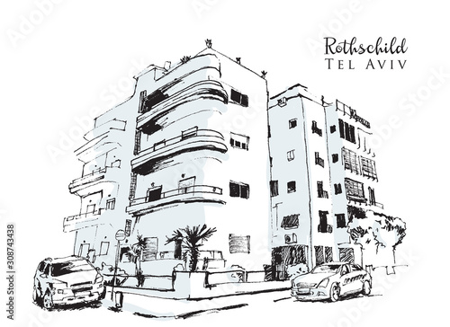 Drawing sketch illustration of Rothschild, Tel Aviv