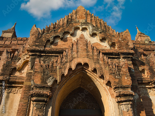 Close up of the entrance of the ancient Dhammayan Gyi Temple, Bagan, Myanmar. photo