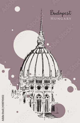 Photography Drawing sketch illustration of the dome of Hungarian Parliament building