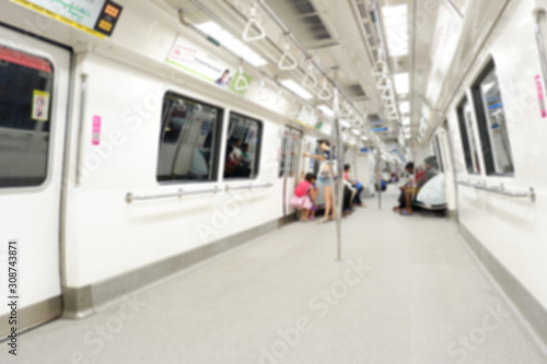 Blurred of passenger in train .Blurred city people lifestyle background.
