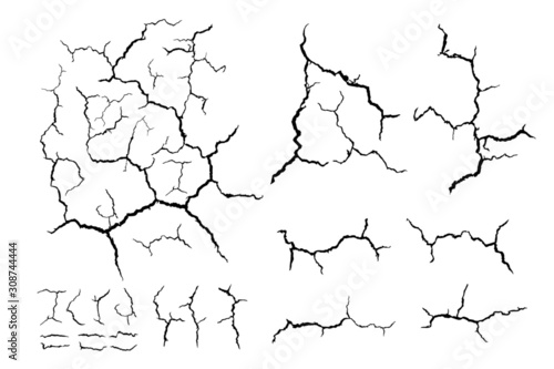 lots lines of crack ground for abstract background on white background