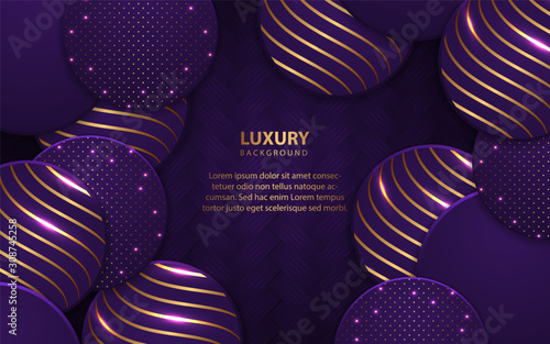 Abstract circle overlapping layers background a combination with golden texture line decoration. Blue purple luxury premium concept vector design template for element modern cover, banner, card