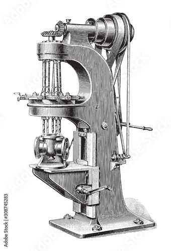 Old drilling machine / vintage illustration from Meyers Konversations-Lexikon 1897