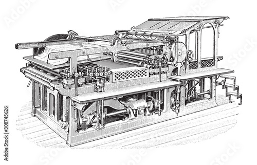 Old printing press / vintage illustration from Meyers Konversations-Lexikon 1897