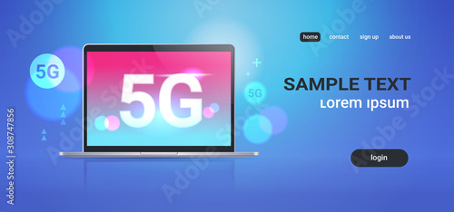 laptop screen 5G online communication network wireless systems connection concept fifth innovative generation of high speed internet flat horizontal copy space vector illustration