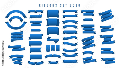 Beautiful minimalistic set of ribbons in classic blue 2020 isolated on white background.