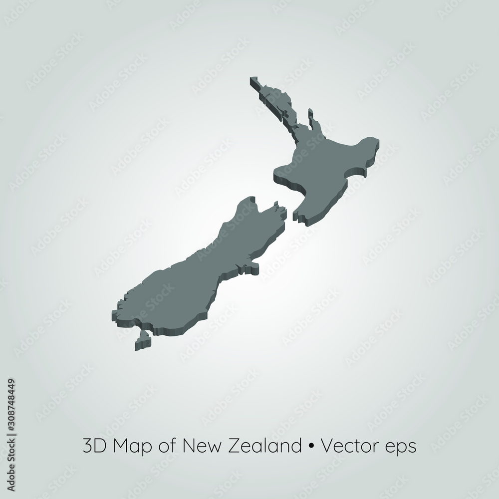 3D map of New Zealand, vector eps	