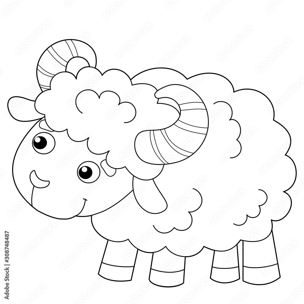 Coloring Page Outline of cartoon sheep. Farm animals. Coloring book for ...