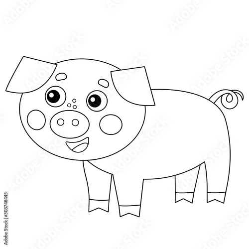 Coloring Page Outline of cartoon pig or swine. Farm animals. Coloring book for kids.