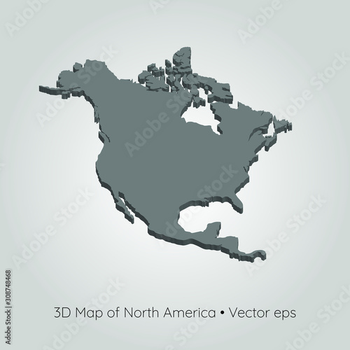 3D map of North America, vector eps	