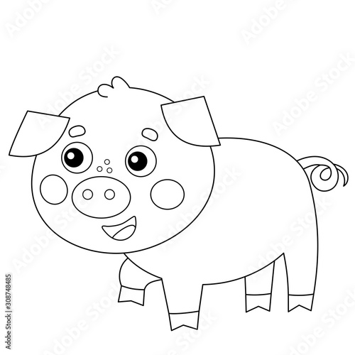 Coloring Page Outline of cartoon little piggy. Farm animals. Coloring book for kids.