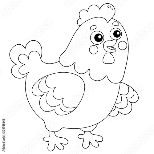 Coloring Page Outline of cartoon chicken or hen. Farm animals. Coloring book for kids.