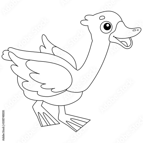 Coloring Page Outline of cartoon goose. Farm animals. Coloring book for kids.
